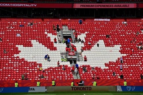 A maple leaf is revealed in the stands as fans leave the stadium in Toronto following Friday’s FIFA World Cup soccer match between Canada and Bosnia and Herzegovina. Niigaan Sinclair writes that while the World Cup is estimated to cost Canadian taxpayers $1.066 billion to host 13 games over 38 days, a $10-million investment in preserving Indigenous languages will “pay off tenfold in building the cultural heritage of this country and saving the identities of Indigenous communities.” (The Canadian Press)