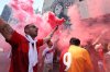 Turkish fans cheer as their team arrives at their hotel in Vancouver, British Columbia, Thursday, June 11, 2026, ahead of the World Cup soccer match between Turkey and Australia on Saturday, June 13. (AP Photo/Emma Peterson)