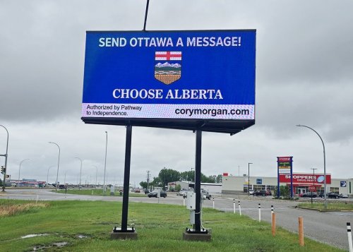 A pro-separation billboard in the Town of Taber, Alberta seen in this undated photo. A pro-separatist billboard in a southern Alberta town of 10,000 was the focal point for a rally on Sunday calling for the province's independence. THE CANADIAN PRESS/Handout - Cory Morgan (Mandatory Credit)