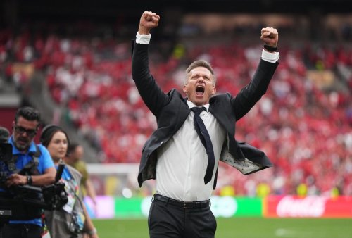 Canada head coach Jesse Marsch celebrates a win over Qatar in a World Cup Group B soccer match, in Vancouver, on Thursday, June 18, 2026. THE CANADIAN PRESS/Darryl Dyck