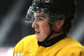 Easton Odut of Dauphin, shown during a Brandon Wheat Kings practice, retired from hockey last month after suffering his sixth concussion in eight years. Life is now taking him in another direction. (Perry Bergson/The Brandon Sun)