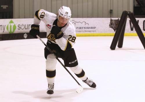 Former Brandon Wheat Kings forward Ben Thornton races to the finish during the fastest skater competition at the team&rsquo;s skills competition at J&G Homes Arena in 2023. His career ended prematurely as his concussion problems became more and more serious. (Perry Bergson/The Brandon Sun)
                                Nov. 7, 2023