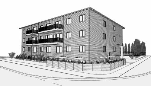 A rendering of the 20-unit apartment building proposed for the corner of First Street and Park Avenue. The rendering was given to council members in the Monday meeting&rsquo;s agenda. (City of Brandon)