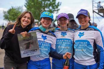 Ferguson sisters Ciel, from left, Katrine, Téa and Ani pose after Katrine became the first Manitoban to capture a championship in the Canadian WMX series with a gold medal in the Women&rsquo;s Pro West Coast Nationals title last year. (Ciel Ferguson/FergzFilmz)