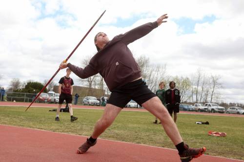 Elbert Maritz of the Crocus Plainsmen enters track and field provincials today as the favourite in varsity boys javelin. (Tim Smith/The Brandon sun)