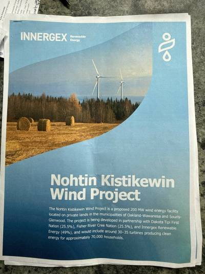 A copy of the handout given to rural residents at a recent town hall in Carroll about a proposed wind-turbine project south of Brandon. (Supplied)