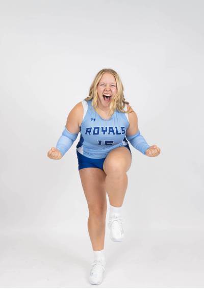 Mya Dueck, shown in a posed shot for the Lake Region State College Royals&rsquo; women's volleyball team, managed to balance two sports and her books over the last two years. (Kayhana Hopfauf/Lake Region) June 24, 2026