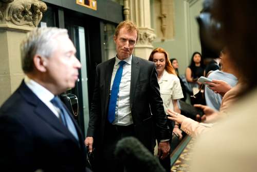 Minister of Canadian Identity and Culture Marc Miller, centre, makes his way to a meeting of the federal cabinet on Parliament Hill in Ottawa, on Tuesday, June 9, 2026. THE CANADIAN PRESS/Justin Tang