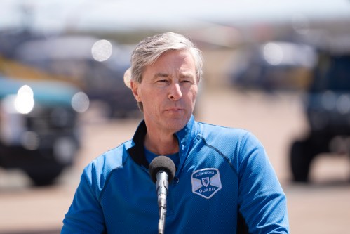 Nova Scotia Premier Tim Houston speaks during an announcement of four new contracted fixed-wing water bombers and a co-ordination plane for wildfire response in Debert, N.S. on Wednesday, May 13, 2026. THE CANADIAN PRESS/Darren Calabrese