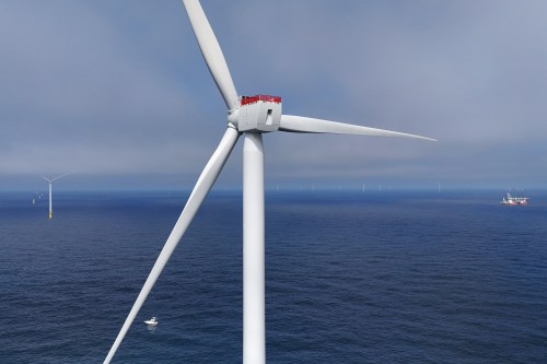 Turbines are visible at Sunrise Wind offshore wind farm that is under construction off the coast of Montauk Point, New York, Thursday, April 23, 2026. (AP Photo/Joshua A. Bickel)