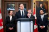 Conservative Party Leader Pierre Poilievre speaks in the in the Foyer of the House of Commons on Parliament Hill in Ottawa, on Monday, March 9, 2026. THE CANADIAN PRESS/Spencer Colby