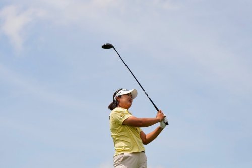 Haeran Ryu, of South Korea, hits on the second hole during the final round of the Women's PGA Championship golf tournament at Hazeltine National Golf Club, Sunday, June 28, 2026, in Chaska, Minn. (AP Photo/Matt York)
