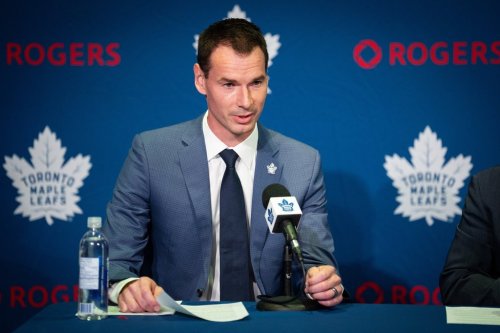 New Toronto Maple Leafs General Manager John Chayka speaks during a press conference in Toronto, on Monday, May 4, 2026. Chayka hired Andy O'Brien as the team's vice-president of sport on Aug. 3, 2026. THE CANADIAN PRESS/Arlyn McAdorey