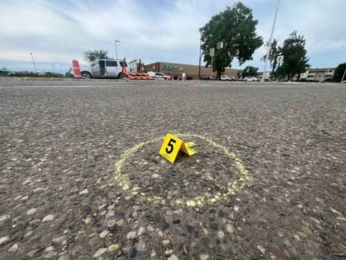 A police evidence marker rests on the pavement of the westbound lane of Richmond Avenue just west of the intersection with 18th Street. The marker lies on the opposite side of the street and several feet from a crosswalk where an SUV collided with 16-year-old Faith Flett last week. (Matt Goerzen/The Brandon Sun files)