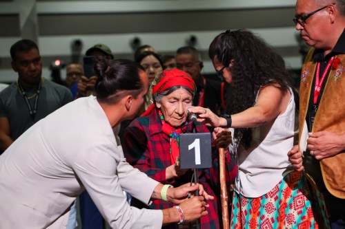 Innu elder Elizabeth (Tshaukuesh) Penashue is shown preparing to address the Assembly of First Nations in Ottawa on Tuesday July 14, 2026. THE CANADIAN PRESS/Handout - Jesse Nobess / Innu Nation(Mandatory Credit)