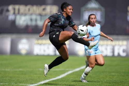 FILE - Vancouver Rise FC's Jessika Cowart (3) controls the ball during a NSL match against Toronto AFC in Burnaby, British Columbia, June 28, 2026. (AP Photo/Abbie Parr, File)