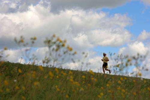 James Newman runs along the Trans-Canada Highway west of Brandon last week as part of his goal to run across Canada in under 100 days. Newman is using his run, dubbed James Runs Canada, to raise money to support scholarships for youth through the Children&rsquo;s Aid Foundation of Canada&rsquo;s Post-Secondary Education Program. (Tim Smith/The Brandon Sun)