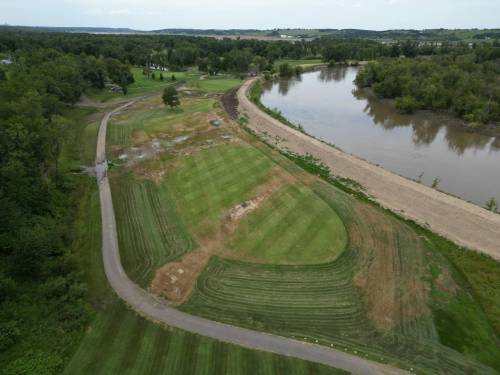 Damage to the Wheat City Golf Course caused by recent flooding is seen from the air on Thursday. (Tim Smith/The Brandon Sun)