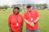Youth for Christ director of housing Bukky Emmanuel (left), joins colleague Travia Sass to pose for a picture shortly before a soccer match in August 2025 at Christian Heritage School. (Abiola Odutola/The Brandon Sun files)