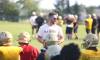 Mason Kaluzniak speaks with players during Crocus Plains training camp on Monday. (Rowan McCarthy/Brandon Sun)