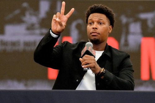Kyle Lowry speaks at a press conference as he signs a one-day contract to retire as a Toronto Raptor, in Toronto, on Tuesday, July 7, 2026. THE CANADIAN PRESS/Chris Young