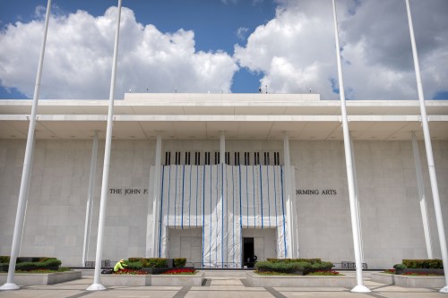 The exterior of the Kennedy Center is seen, Friday, July 31, 2026, in Washington. (AP Photo/Mark Schiefelbein)