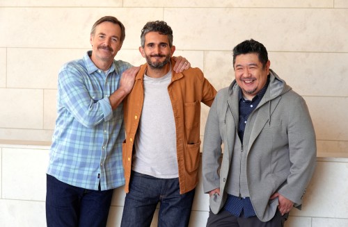 Director Dave Green, center, poses for a portrait with Will Forte, left, and Eric Bauza to promote the film 