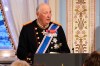 FILE - Norway's King Harald gives a speech during a gala dinner at the Palace in connection with the state visit of the Icelandic presidential couple, in Oslo, on April 8, 2025. (Fredrik Varfjell/NTB Scanpix via AP, File)