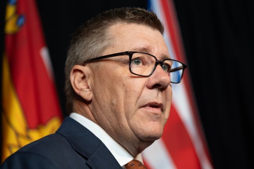 Saskatchewan Premier Scott Moe speaks to reporters ahead of the First Ministers Meeting with Prime Minister Mark Carney in Charlottetown on Thursday July 23, 2026. THE CANADIAN PRESS/Darren Calabrese