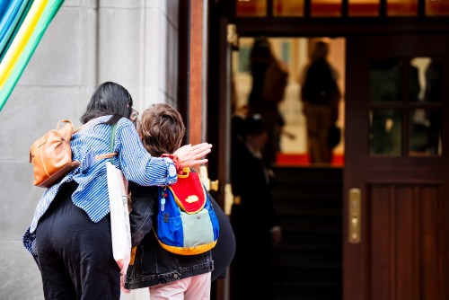 Ozge Unal Harvey sees first grader Milo Harvey off to to Maisonneuve primary school as students are welcomed back to school in Montreal, on Wednesday, Aug. 27, 2025. THE CANADIAN PRESS/Christopher Katsarov
The Canadian Press