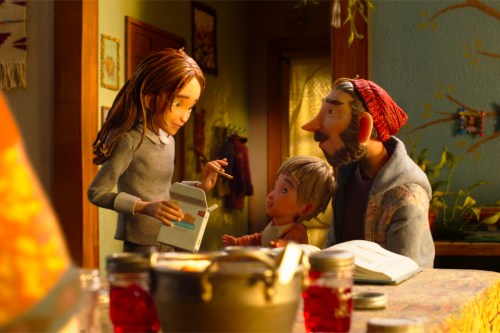 This image released by LAIKA Studios shows characters, from left, Prue McKeel, voiced by Peyton Elizabeth Lee, Mac, voiced by Arthur Knight, and Mr. McKeel, voiced by Jake Johnson, in a scene from the film 