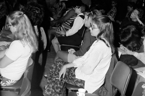 FILE - Women's rights activist Robin Morgan attends a Women's Liberation conference in New York on May 28, 1970. (AP Photo/Ed Ford, File)