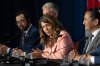 Alberta Premier Danielle Smith speaks to reporters with fellow premiers at a press conference closing the Council of the Federation meetings in Charlottetown on Wednesday July 22, 2026. THE CANADIAN PRESS/Darren Calabrese