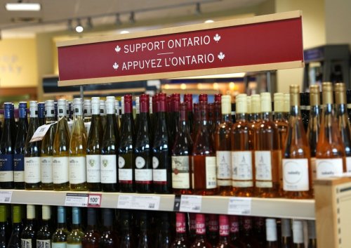 Canadian alcohol is seen at an LCBO store in Ottawa, on Monday, Aug. 17, 2026. THE CANADIAN PRESS/Justin Tang