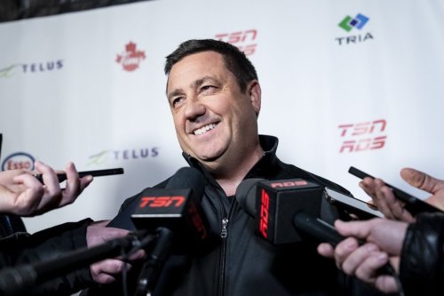 Team Canada assistant coach Misha Donskov speaks to media following practice during the 2026 IIHF World Junior  Championship, in Minneapolis on Tuesday, Dec. 30, 2025. THE CANADIAN PRESS/Christopher Katsarov