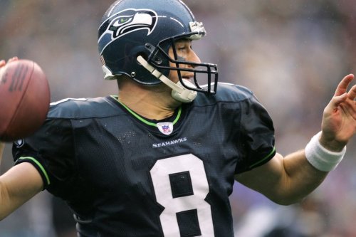 FILE - Seattle Seahawks quarterback Matt Hasselbeck passes during the fourth quarter against the Dallas Cowboys in Seattle, Oct. 23, 2005. (AP Photo/John Froschauer, File)