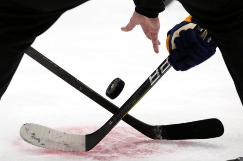 The puck is dropped for a faceoff during the second period of an NHL game between the Predators and the Minnesota Wild on April 11, 2026, in Nashville, Tenn. (AP Photo/Mark Humphrey)
