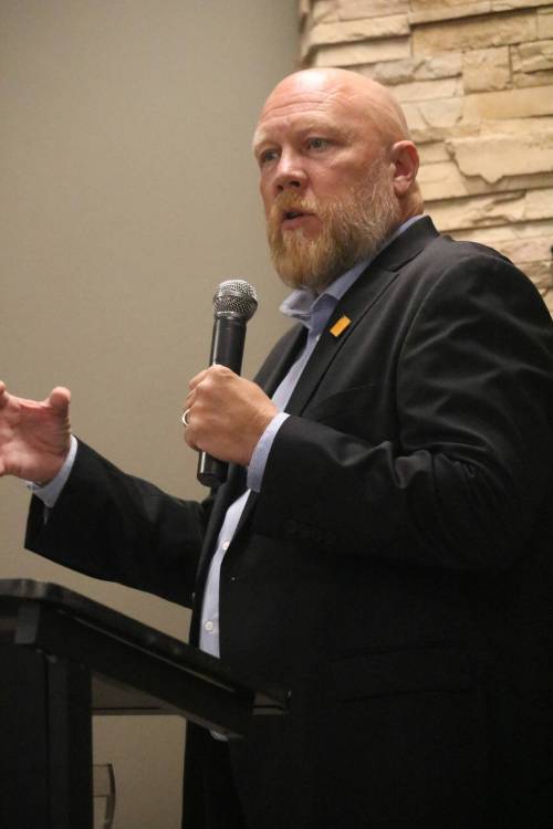 Tyson Tame speaks at United Way event where he was announced as the 2026 campaign chair. (Rylee Gerrard/The Brandon Sun)