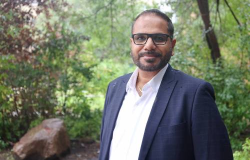 Brandon city council Ward 8 candidate and realtor Ketan Patel stands outside The Town Centre in August. (Alex Lambert/The Brandon Sun files)