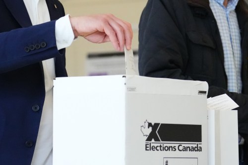 Liberal Leader Mark Carney casts his vote in Ottawa on Monday, April 28, 2025. THE CANADIAN PRESS/Sean Kilpatrick