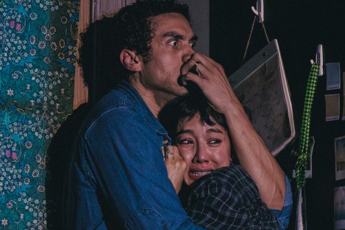 Travis A. Knight, left, and Cher Álvarez appear during a performance of the play 