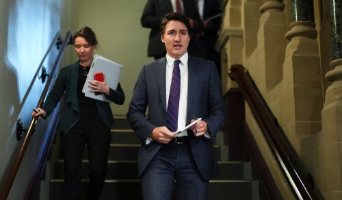 Prime Minister Justine Trudeau and his Chief of Staff Katie Telford arrive to a caucus meeting on Parliament Hill in Ottawa on Wednesday, Dec. 6, 2023. THE CANADIAN PRESS/Sean Kilpatrick