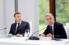 President of France Emmanuel Macron, left, and Prime Minister Mark Carney look on ahead of a G7 working session at the G7 summit in Evian-les-Bains, France, on Wednesday, June 17, 2026. THE CANADIAN PRESS/Christopher Katsarov