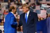 President Donald Trump greets Lee Greenwood at the Republican convention, Wednesday, Sept. 9, 2026, in Dallas. (AP Photo/Julia Demaree Nikhinson)