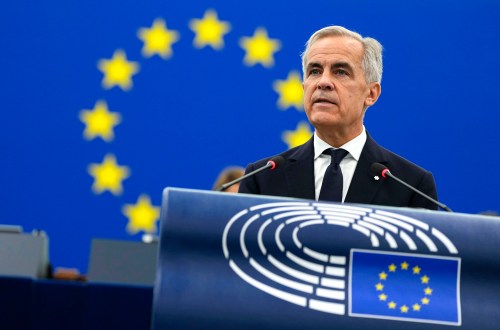 Prime Minister Mark Carney addresses the European Parliament in Strasbourg, France, on Thursday, Sept. 17, 2026. THE CANADIAN PRESS/Justin Tang