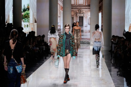 A model wears a creation part of Dolce & Gabbana women's Spring-Summer 2027 collection, presented in Milan, Italy, Saturday, Sept. 26, 2026. (AP Photo/Luca Bruno)
