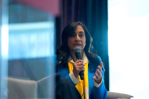 Minister of Foreign Affairs Anita Anand speaks at a fireside conversation at the University of Ottawa, marking four years since the full-scale invasion of Ukraine, in Ottawa, on Tuesday, Feb. 24, 2026. THE CANADIAN PRESS/Justin Tang