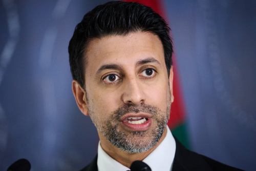Canada's Minister of International Trade Maninder Sidhu speaks at a press conference in Toronto, on Friday, July 24, 2026. THE CANADIAN PRESS/Sammy Kogan