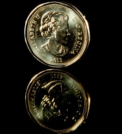 Canada's annual pace of inflation ticked higher in December, but the rate was weaker than expected as lower food prices helped offset increases in the transportation and shelter groups. A loonie is pictured in North Vancouver, in a December 31, 2013, file photo. THE CANADIAN PRESS/Jonathan Hayward