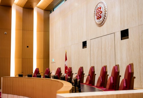 The courtroom of the temporary Supreme Court of Canada, located in the West Memorial Building in Ottawa, is seen on Friday, Sept. 4, 2026. THE CANADIAN PRESS/Justin Tang